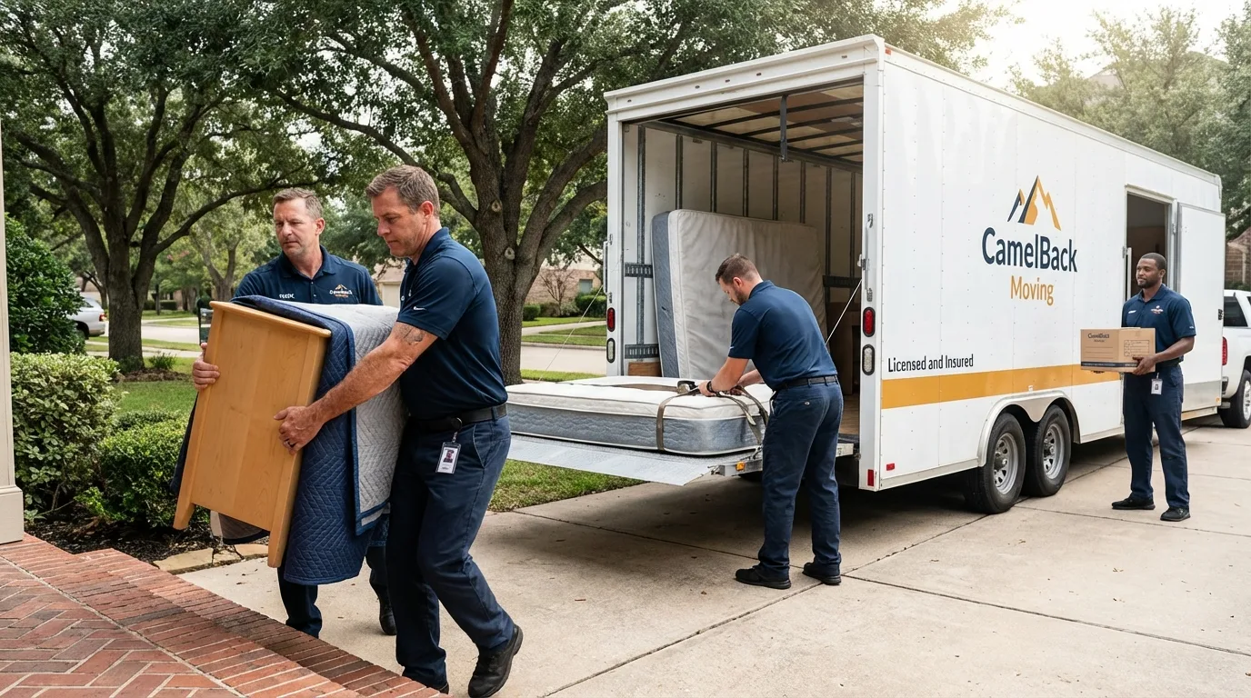 Crew loading residential truck for cross-state move from Litchfield Park, AZ
