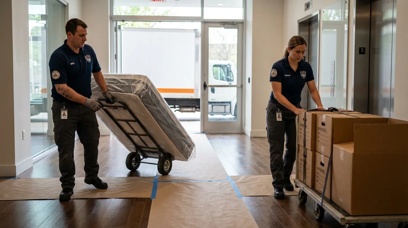 Professional apartment movers loading elevator in Litchfield Park, AZ